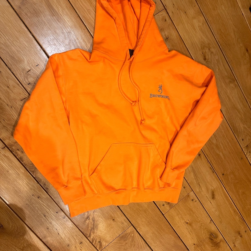 Browning Blaze Orange Hoodie Youth Large Hunting Sweatshirt Logo Back